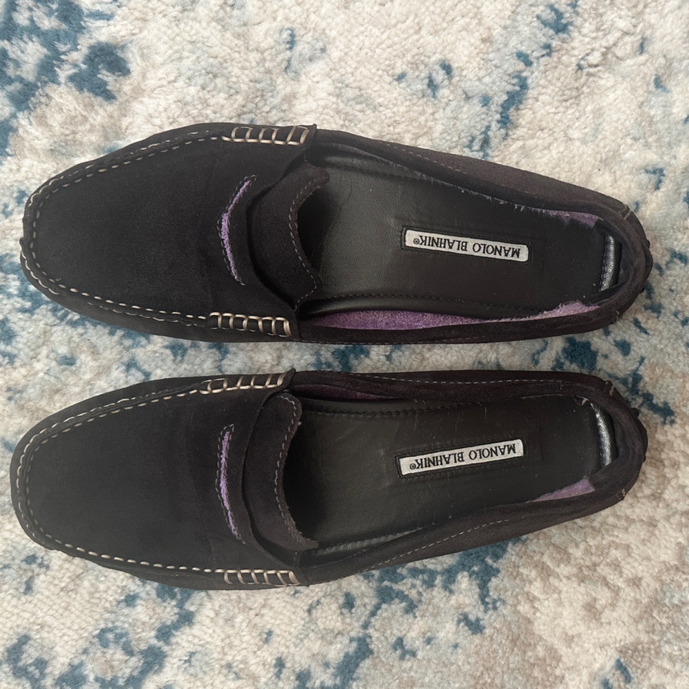 Manolo Blahnik Black Suede Loafers
